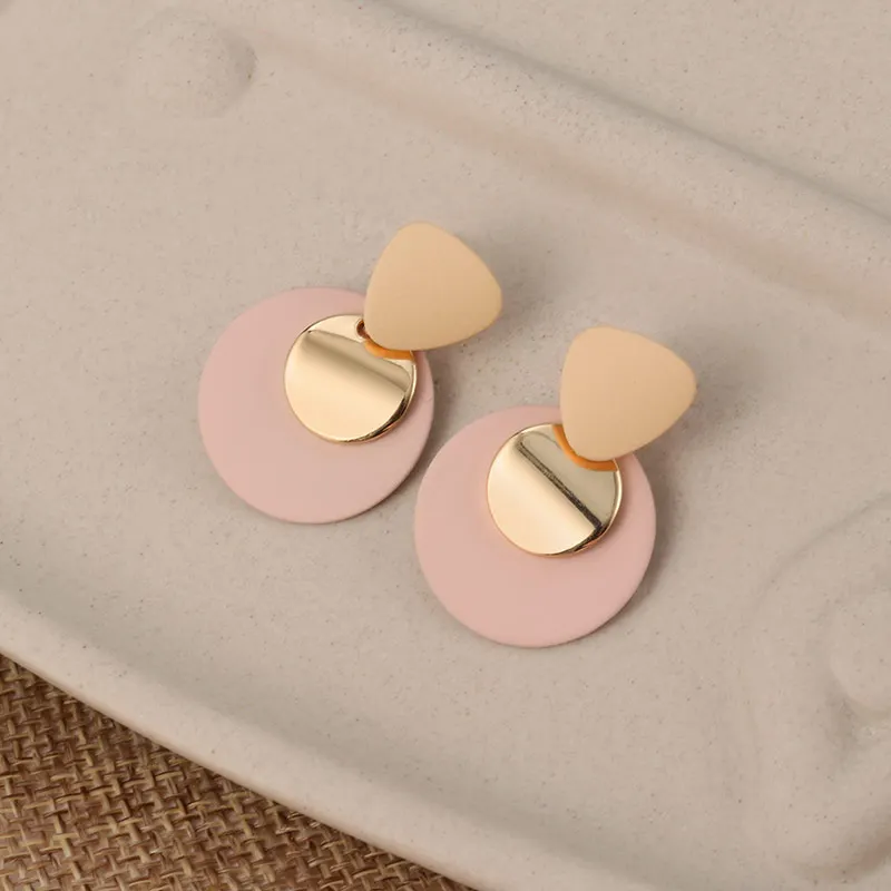 

Korean Women's Earrings Fashion Geometric Round Blue Pink Acrylic Sequined Gold Drop Earring for Women 2020 Trend Jewelry