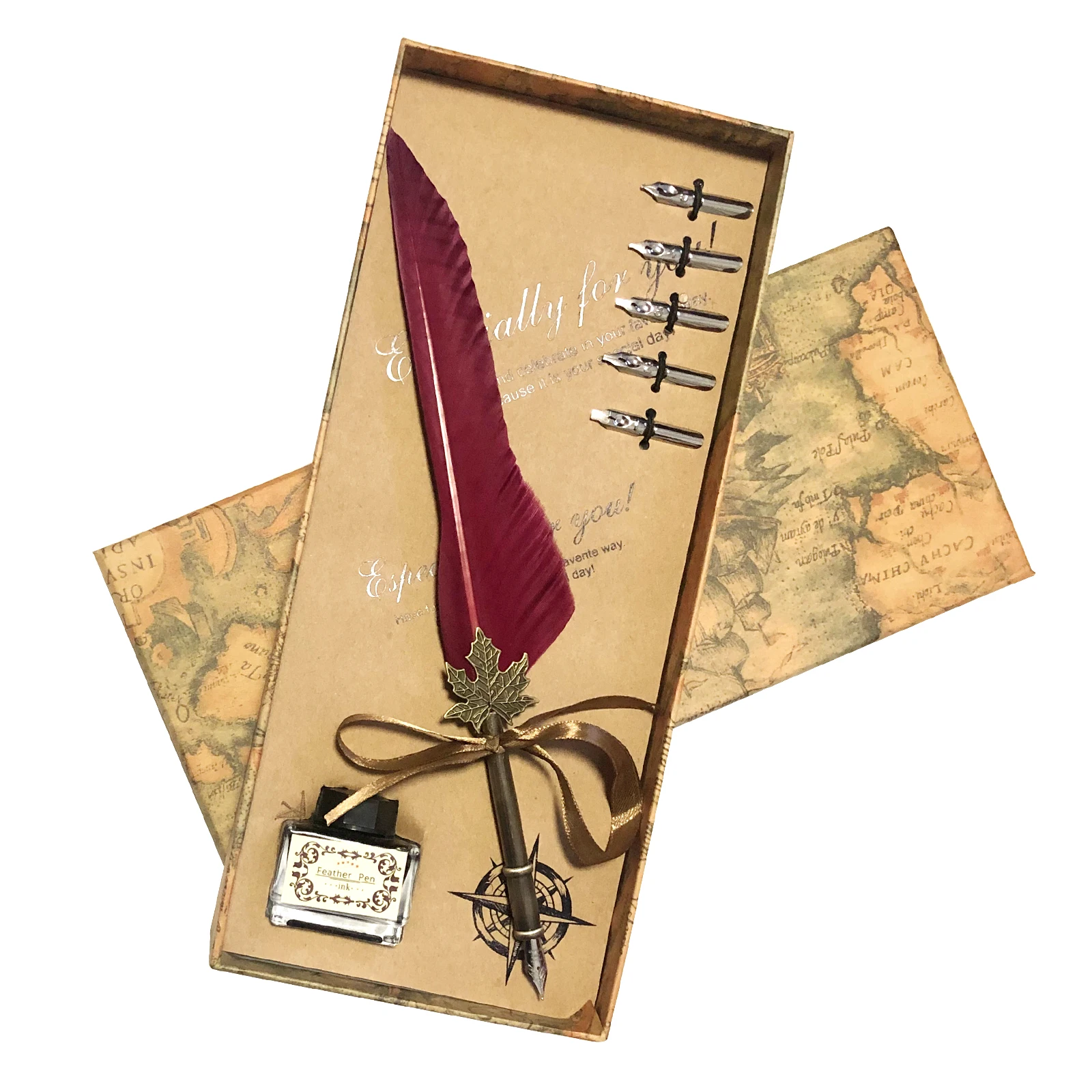 

Set Goose Feather Pen Dip Pens Calligraphy Pens for Beginners Set 15ml Ink Bottle + 5 Replacement Refill Available