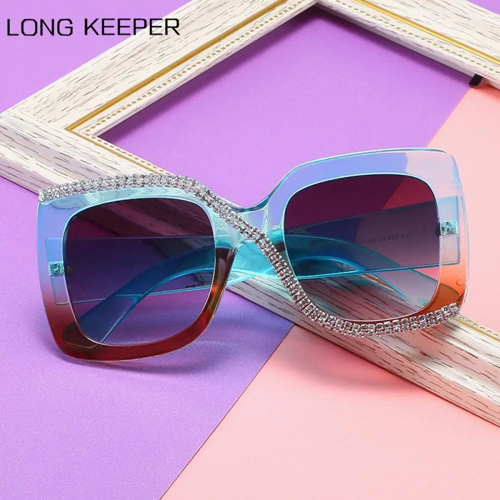 

Солнцезащитные очки LongKeeper квадратные для мужчин и женщин UV400, роскошные винтажные темные очки большого размера со стразами, для путешествий...