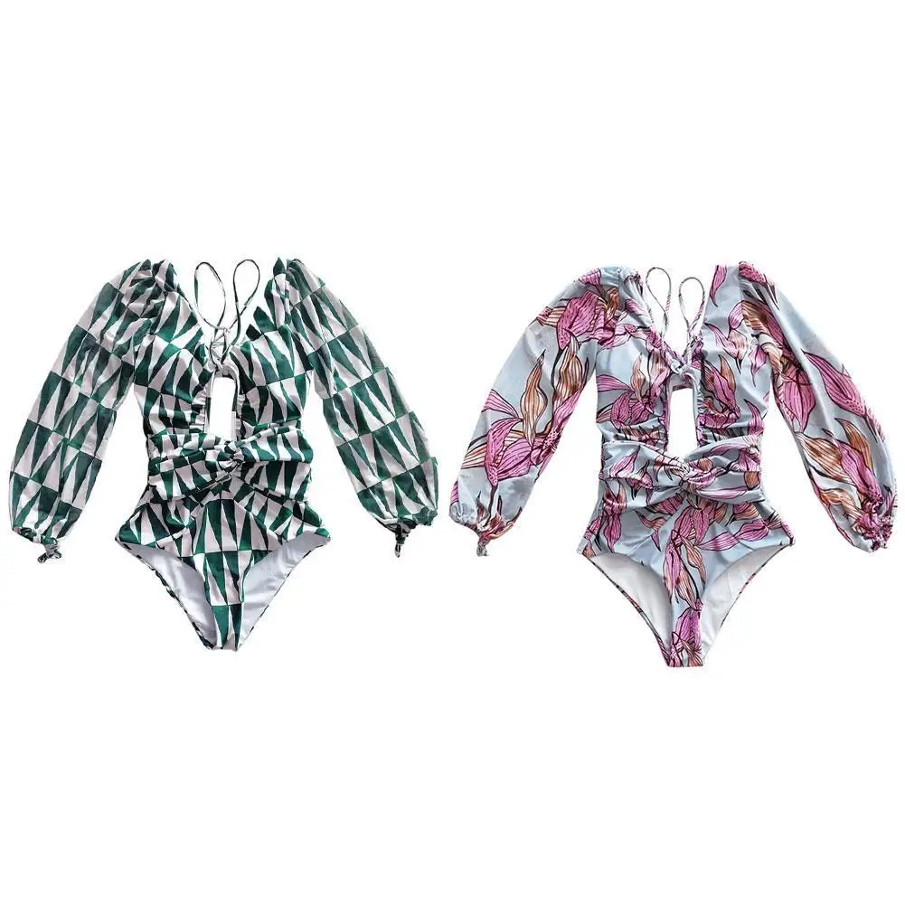 

Новинка 2021, слитный купальник с цветочным принтом, женский купальник с длинным рукавом, бразильский купальник F7U7