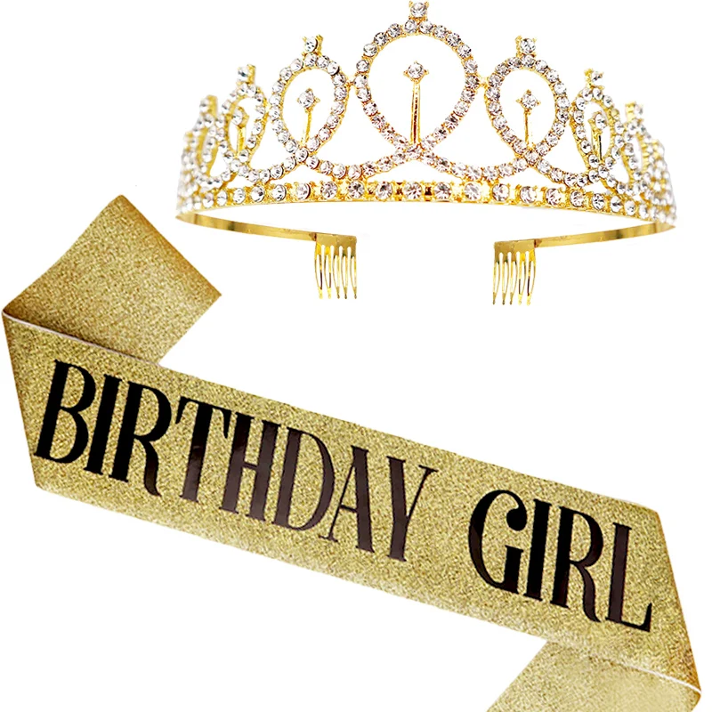 Атласные ленты с поясом для девочек тиара короной и стразами взрослых на день