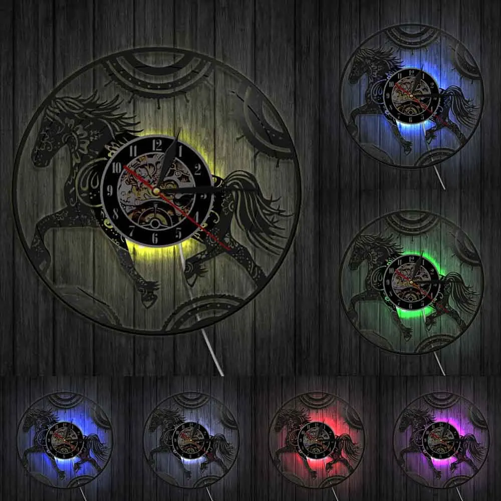 С цветочным принтом мандалой часы лошадь Мандала зентангл настенные