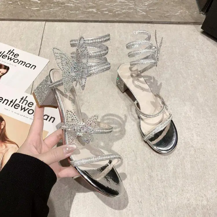

Bowknot is fashion sandals female 2021 new diamond high-heeled shoes in summer