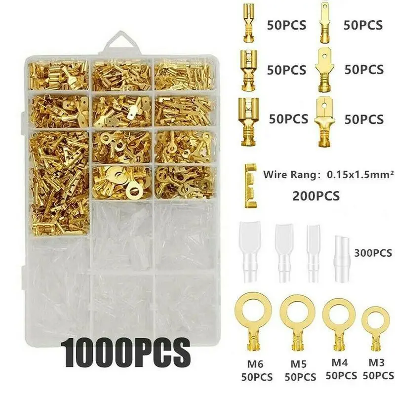 

1000Pcs Wire Connector 2.8/4.8/6.3mm Crimp Terminals Insulated Male/Female Electrical Wire Spade Connector Insulated Sleeves Kit