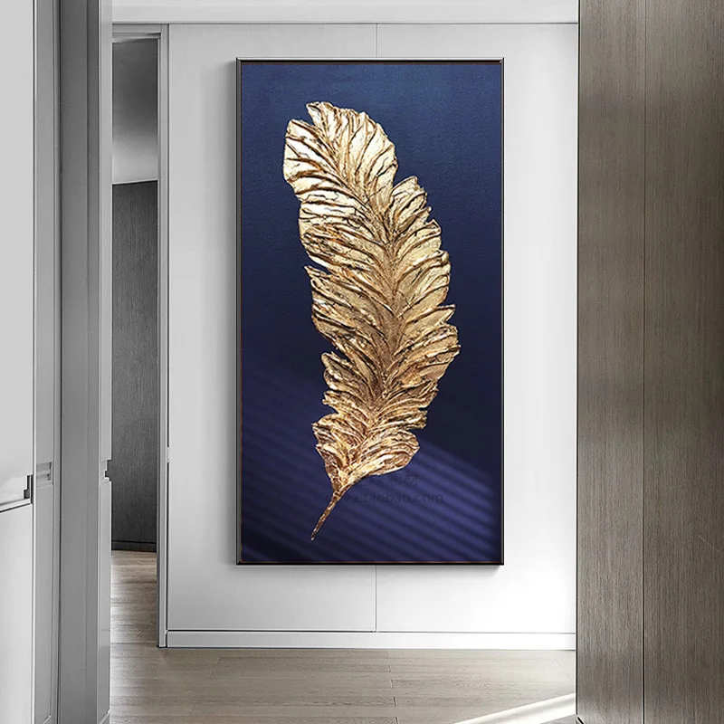 

Modern Abstract Golden Feather Leaf Picture Canvas Art Wall Painting Posters And Prints For Gallery Decoration Cuadros No Frame