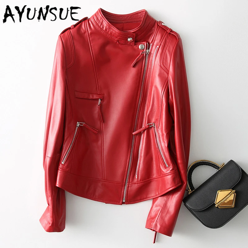 

Куртка из натуральной кожи AYUNSUE, уличная мода, кошачья кожа, повседневная Элегантная короткая куртка в стиле панк, 100%, 68625