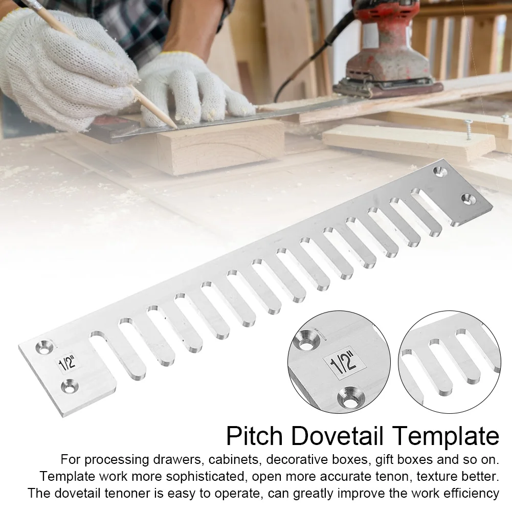 

12 Inch Portable Pitch Dovetail Template Accurate Aluminium Alloy Multifunction Industrial Semipermeable Silver Woodworking Tool