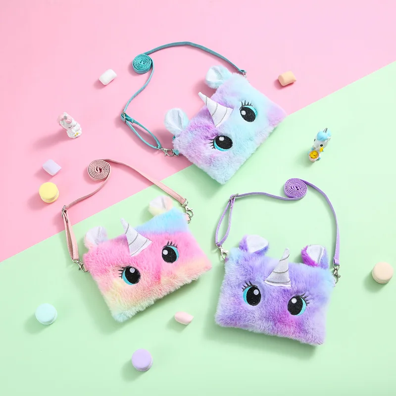 

Cute Fluffy Fuzzy Unicorn Bag Plush Tie Dye Rainbow Crossbody Purse Shoulder Bag Cartoon Cosmetic Bag Makeup Bag For Girls