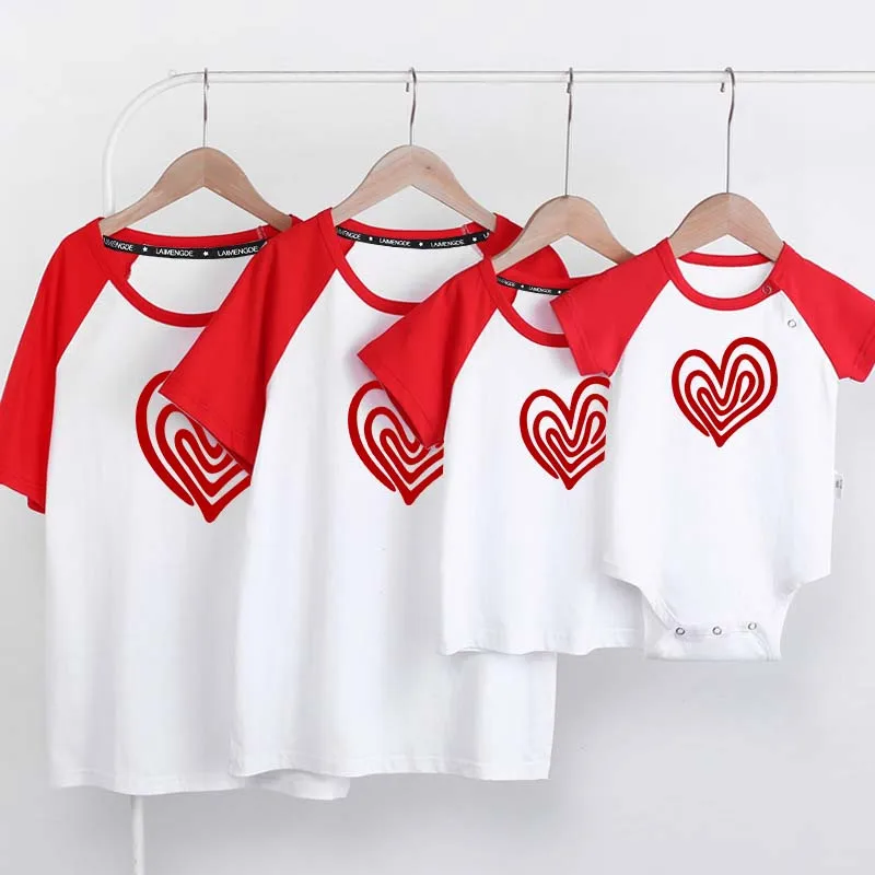 Summer Family Matching  Father Mother Daughter Son Clothes Love Print T-shirt  Kids  Baby Girls Boys Jumpsuit Couples Clothing