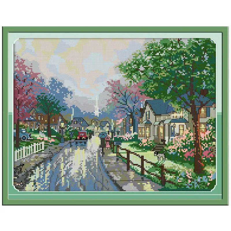 Набор для рукоделия 11CT 14CT напечатанный на холсте улицы после дождя китайские