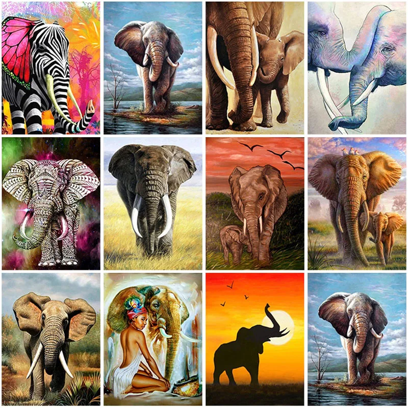 

Elephant Family DIY 5D Diamond Painting Cross Stitch Kits Animal Diamond Embroidery Mosaic Rhinestones Wall Art Broderie Diamant