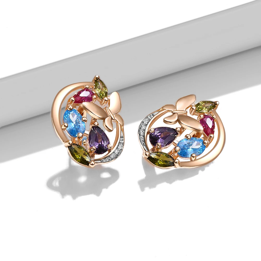 

ZEMIOR Butterfly Earrings Jewelry Sets For Women Colorful CZ Rose Gold Ring Fashion Jewelry Sets Anniversary Gift To Girlfriend