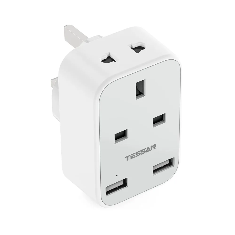 

4-in-1 Multi Travel Plug Adapter with Double USB Ports, UK Plug Shaver Adapter for Bathroom Electric Toothbrush and EU US Plugs