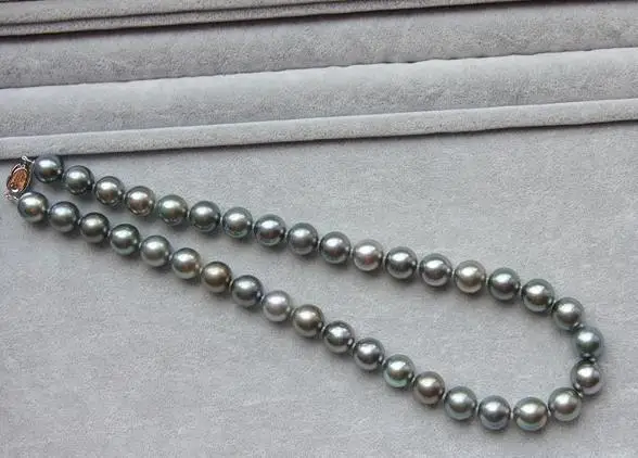 

free shipping classic round 11-12mm grey pearl necklace 18inch925s