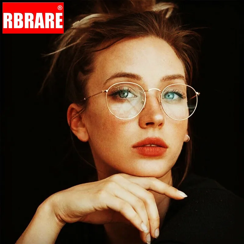 RBRARE, классические круглые очки, оправа для женщин и мужчин, Ретро стиль, прозрачные очки для женщин, металлическая оправа, очки Oculos, прозрачные очки