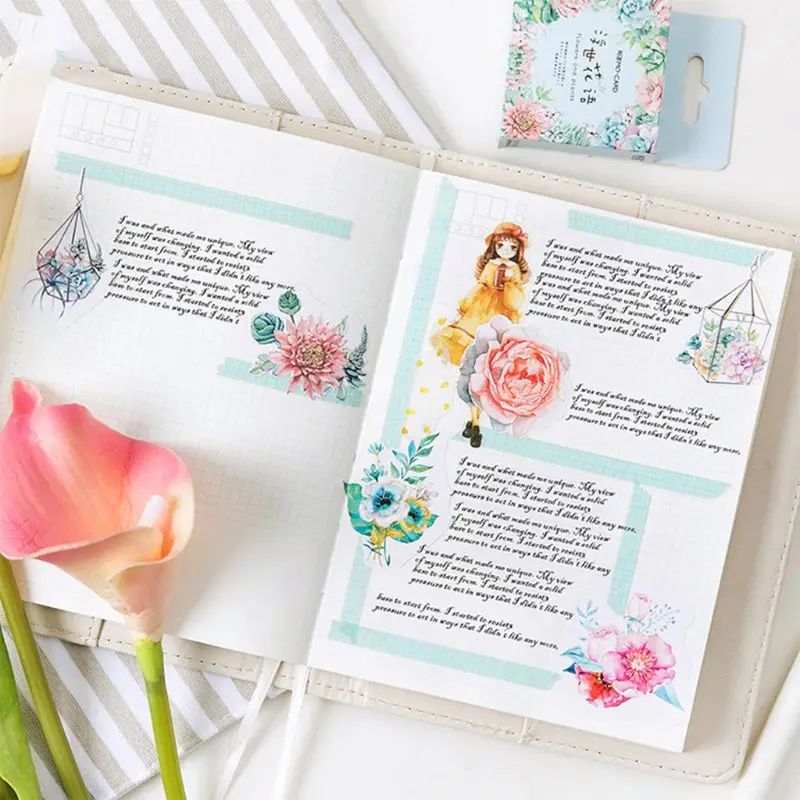 

46Pcs/box Japanese Journal Paper Diary Flower Stickers Decorative Scrapbooking Stationery School Supplies