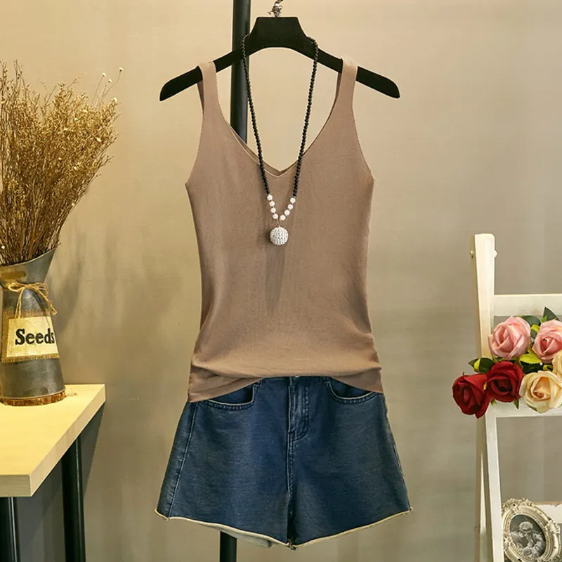 Женский трикотажный топ GIGOGOU черно белый с v образным вырезом клубный Топ для лета