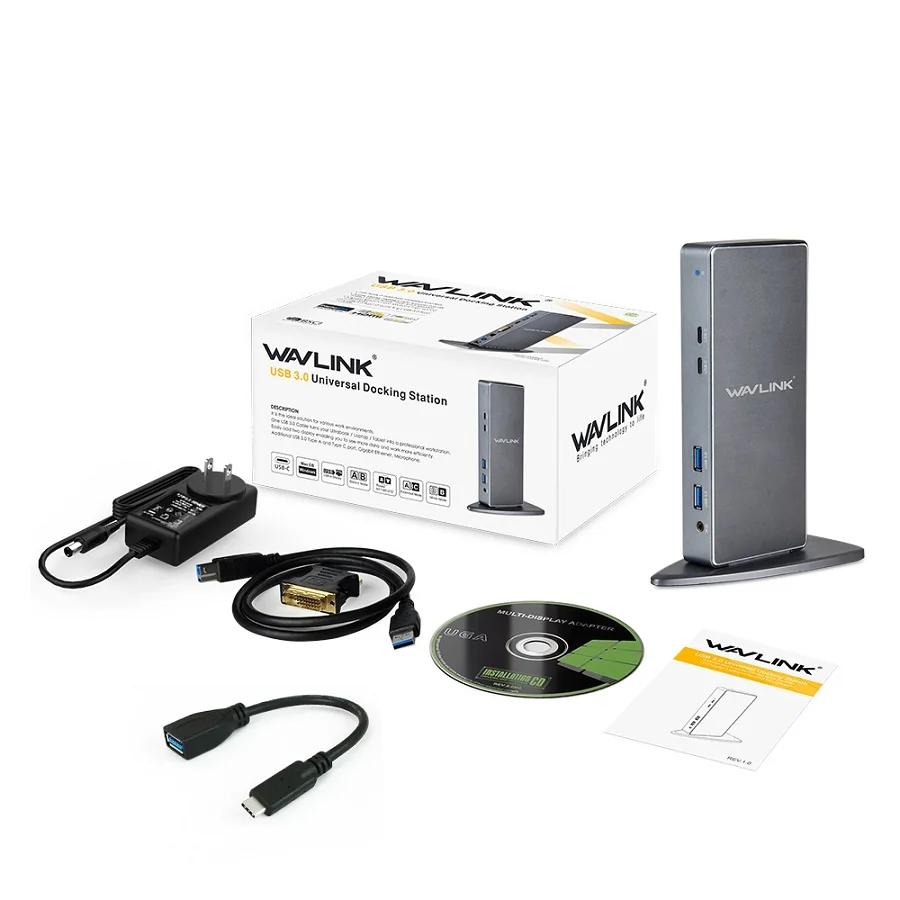 Wavlink USB 3,0 Универсальная док-станция для ноутбука из алюминиевого сплава двойной видео HDMI DVI Gigabit Ethernet расширение/зеркало видео режим - Цвет: US plug