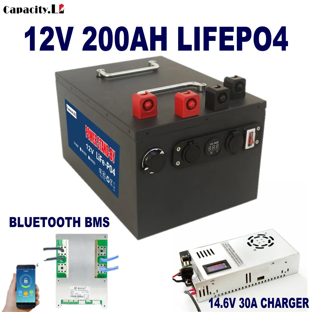 Аккумуляторная литиевая батарея литий-железо-фосфатная 12 В 200 ач 30 Ач 100 с Bluetooth BMS