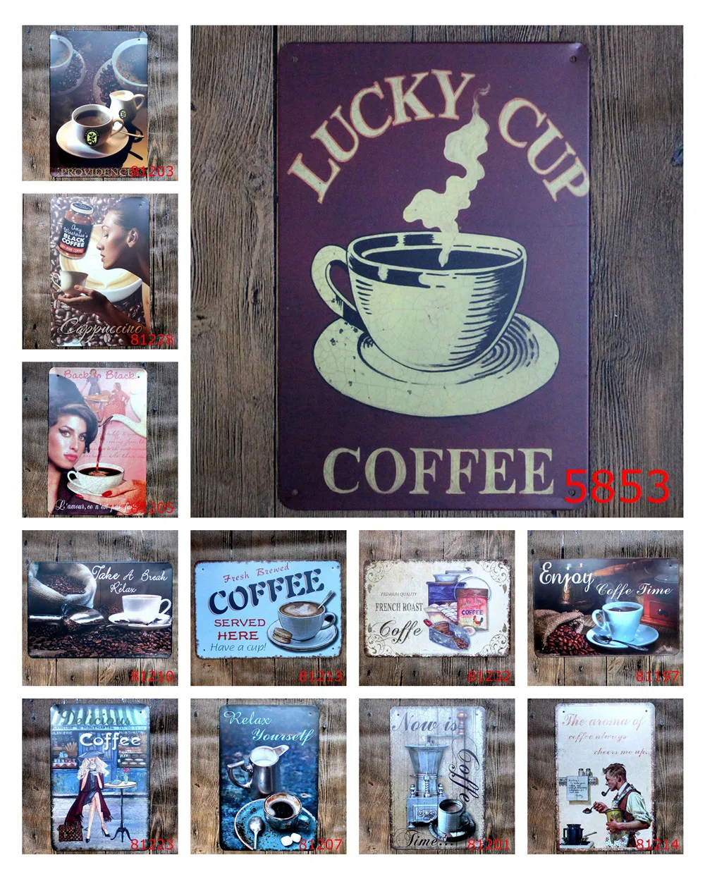 

Старинная жестяная чашка на удачу для кофе, винтажные оловянные знаки Наслаждайтесь временем кофе, отдыха, премиальное качество для украше...