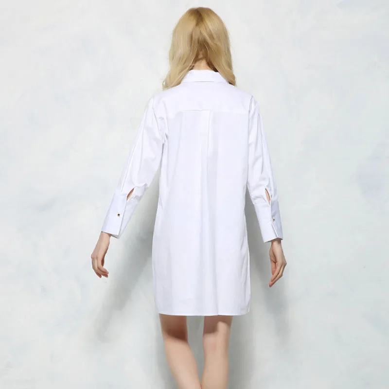 Женское платье рубашка в полоску с длинным рукавом голубое или белое короткое