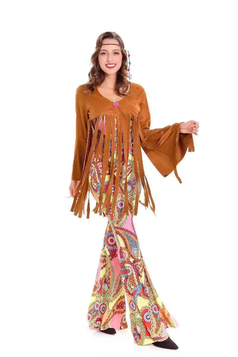 Взрослые женщины 70s смешной винтажный цвет цветочный Печатный Костюм