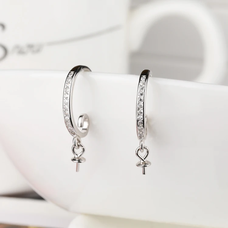 925 Sterling Silver Hook Earrings Crystal Women 5mm6mm7mm8mm9mm10mm Round Bead or Pearl Semi Mount Wholesale | Украшения и