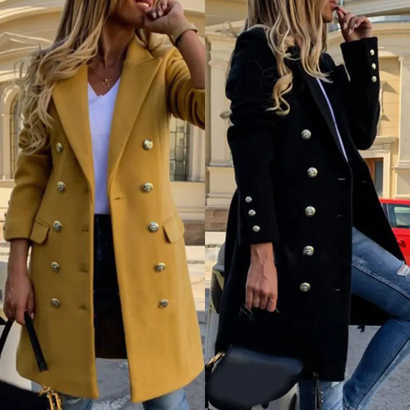 

Faux Wool Blends Women Long Coats Double Breasted Overcoat Trench Parkas Jacket Coat Women Winter Warm Plus Size Outerwear