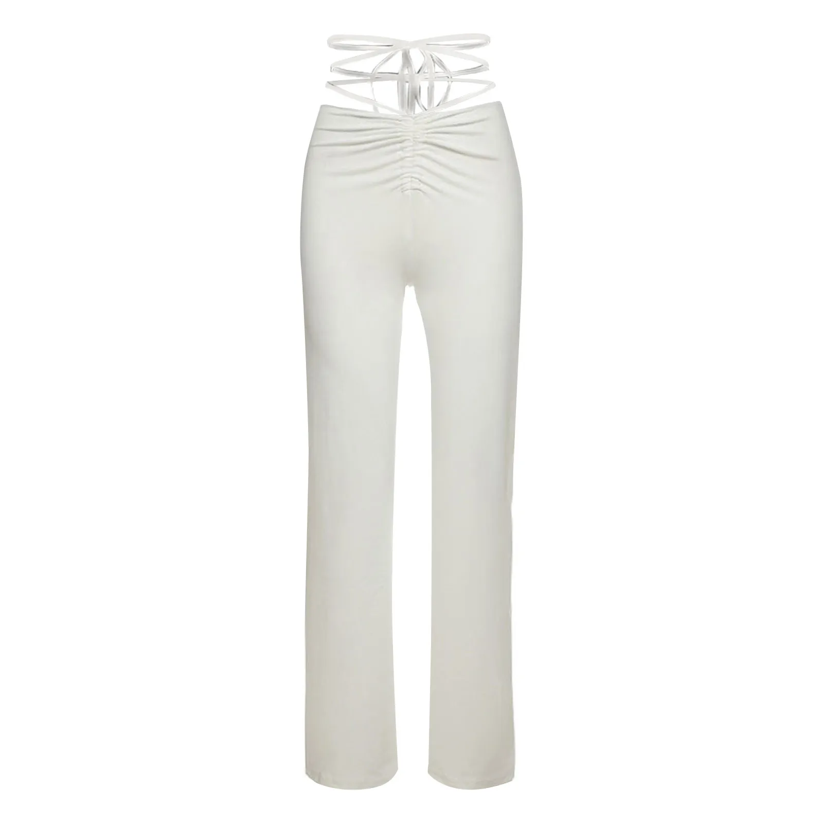 

Fashion Women Solid Bandage Pants High Waist Ruched Drawstring Sweatpants Solid Color Elastic Trousers Sexy Casual Pants