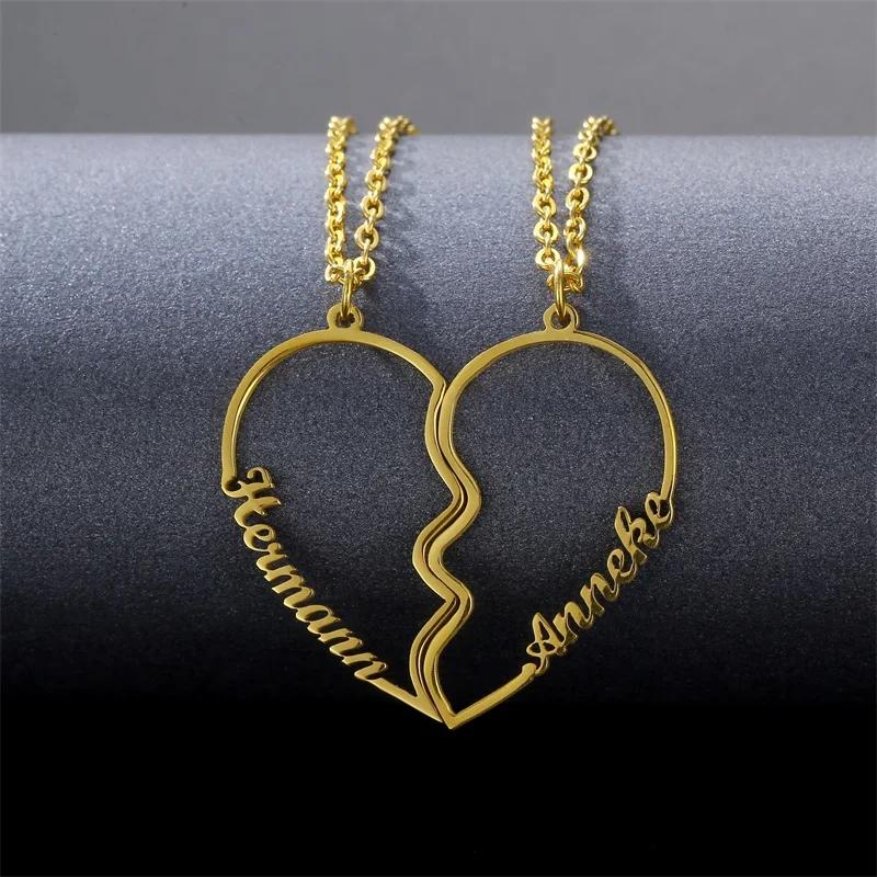 

2 Best Friends Heart Couple Necklaces Women Custom Engraving Name Love Gifts for Friendship Valentine's Day present