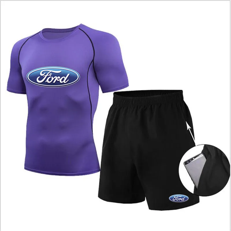 

New high-quality Ford print Short-sleeved suit Men women's sports series Outdoor fitness Running sports quick-drying clothes