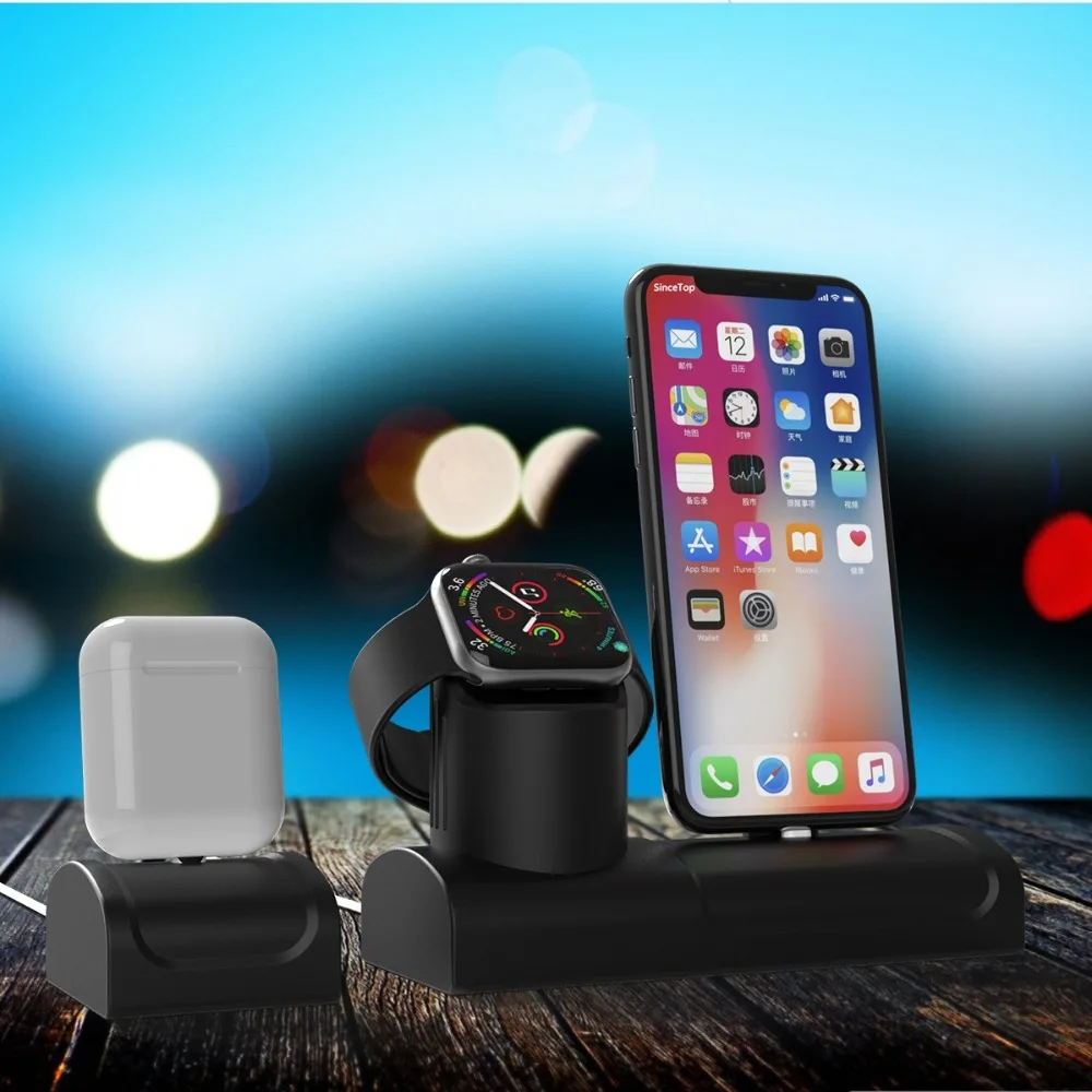 Зарядная док-станция 3 в 1 для iPhone X XR XS Max 8 7 6 Apple Watch/Airpods Держатель зарядного