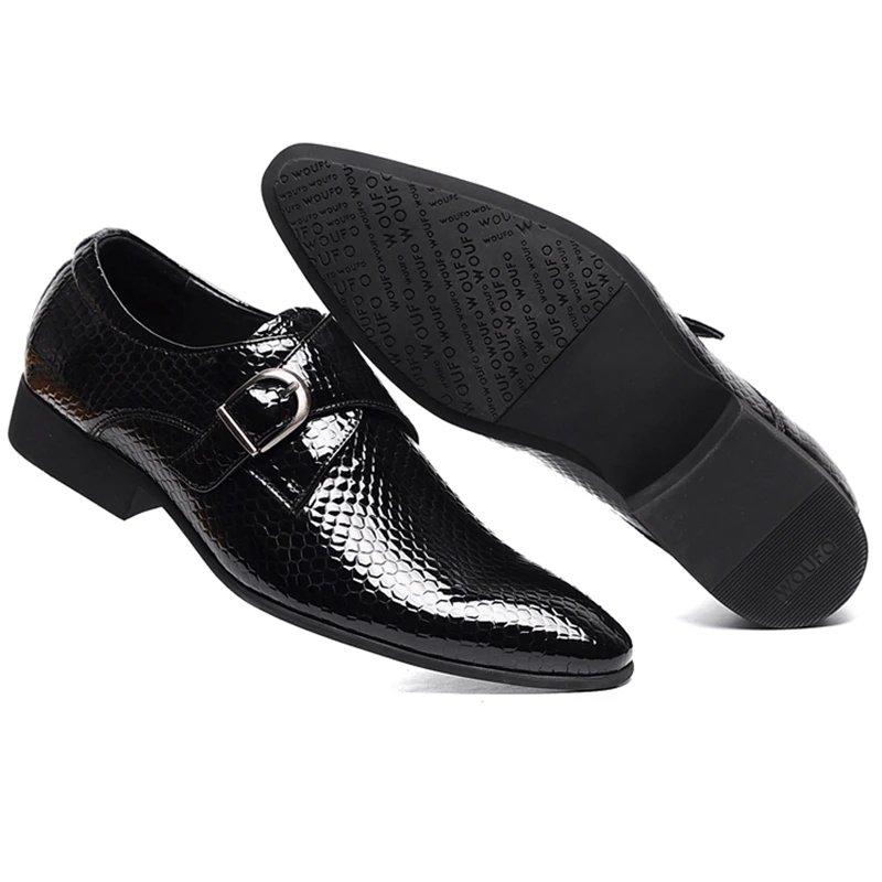 

New Luxury Man Formal Dress Daily Shoes Pointed Toe Monk Straps Handmade Flats Patent Leather Men's Wedding Party Oxfords WF142
