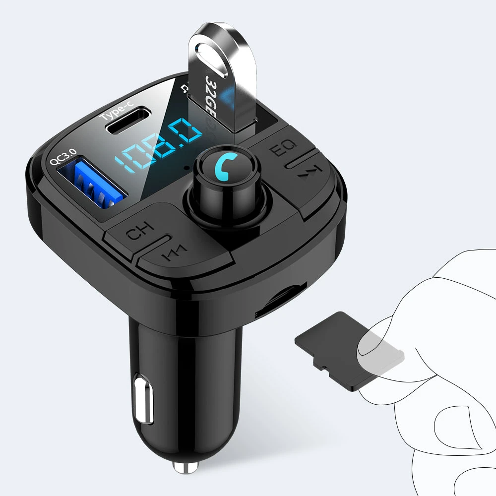 Фото Автомобильное зарядное устройство QC 3 0 быстрая зарядка 2 USB FM-карта mp3-плеер Bluetooth