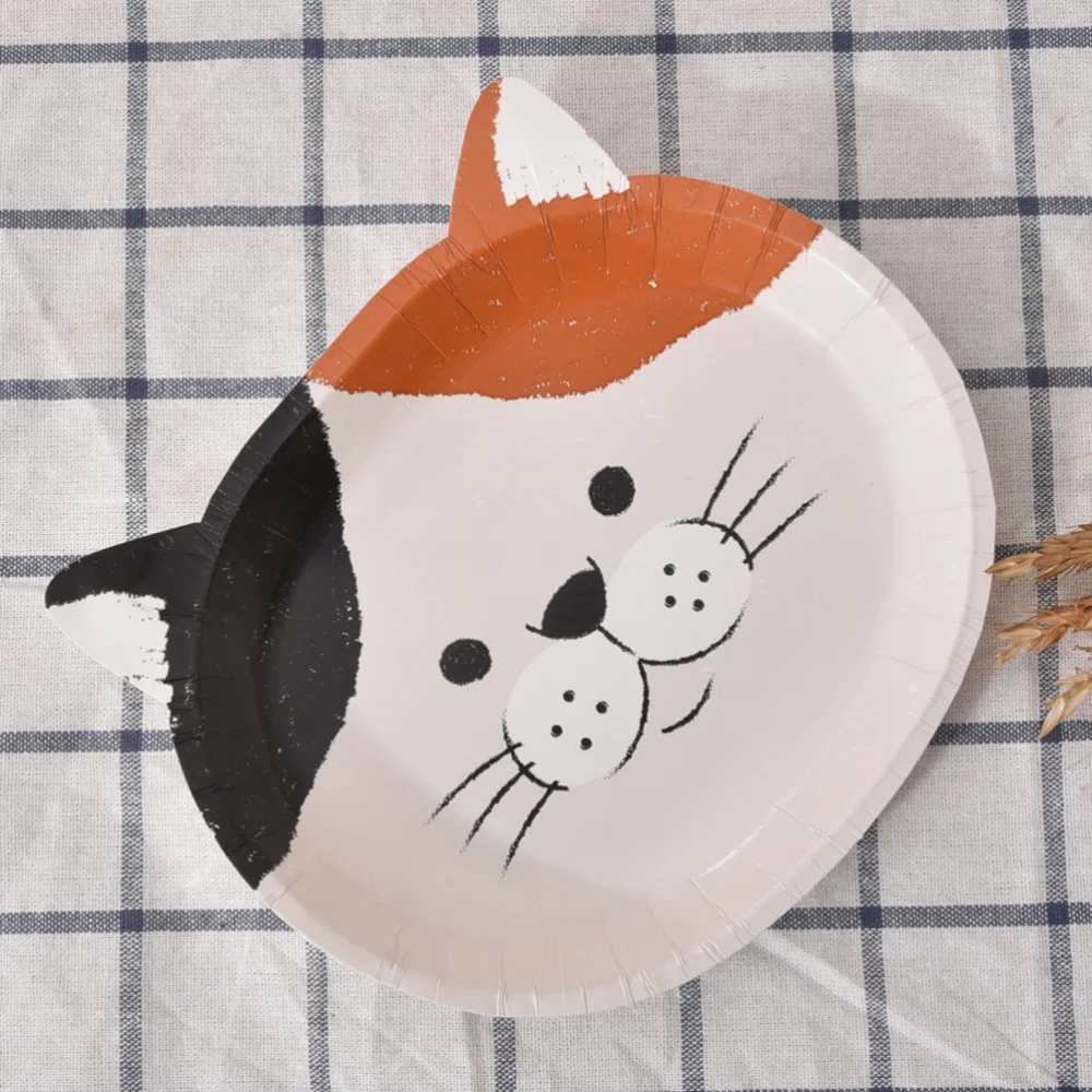 

8Pcs Animal Cat Paper Plates Disposable Cake Dessert Dishes Party Supplies for Party Weddings Picnic (Random Pattern)