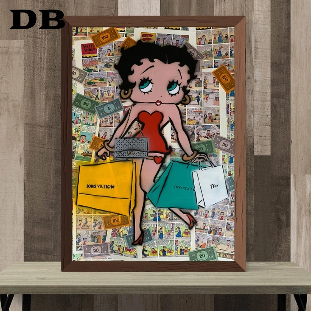 Уличное искусство Бетти боп принты Холст плакат мультфильм шопинг и монета