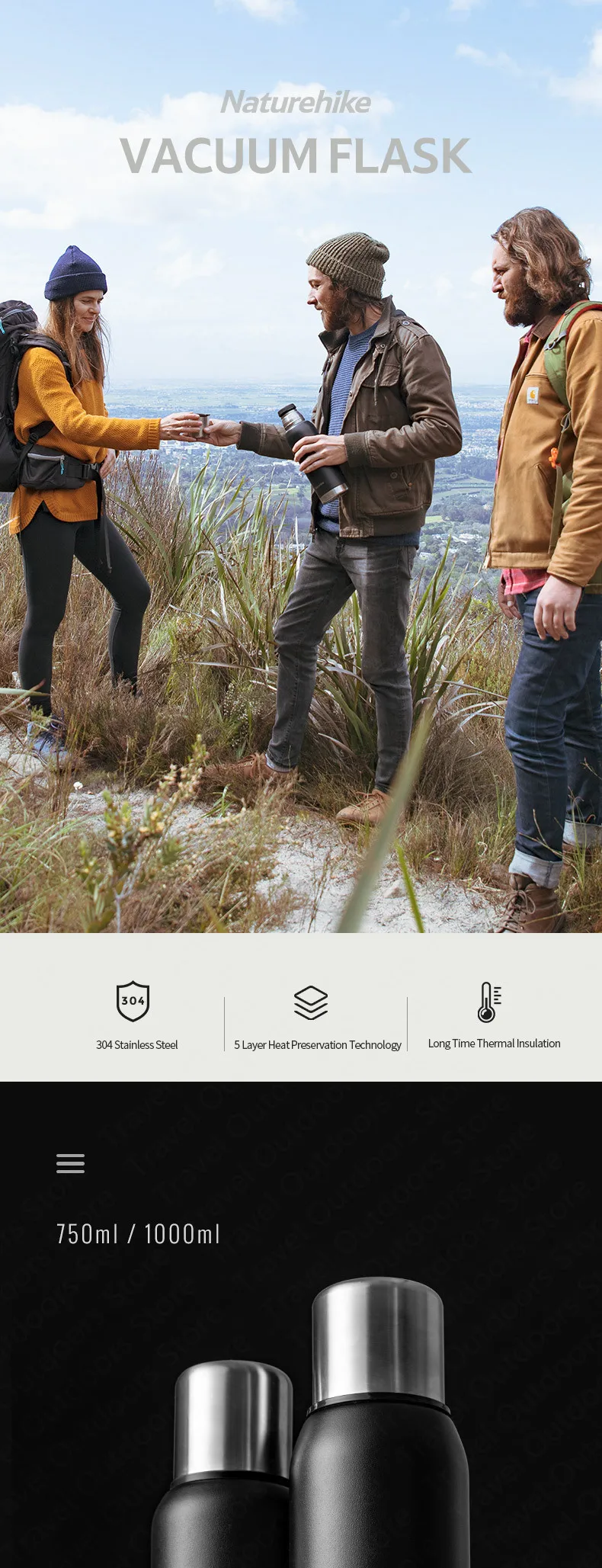 Naturehike, на открытом воздухе, 5 стенок, 304 нержавеющая сталь, 24 часа, вакуумные чашки-фляги, кофе, чай, молоко, кружка для путешествий, термо-бутылка, подарки, Термокружка