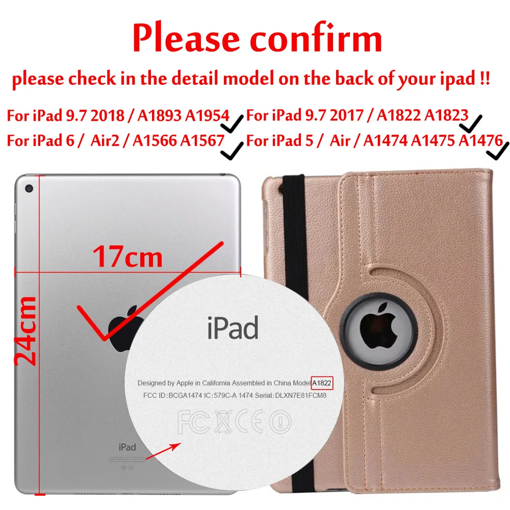 Чехол для iPad 9,7 360 вращения смарт-Авто Режим сна/Пробуждение обложка чехол для iPad 5/6/iPad Air/Air 2 чехол s - Цвет: Rotation Gold