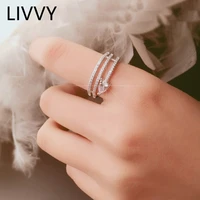 livvy new water drop natural zircon silver color ring women open three layers ring wedding unique fashion jewelry