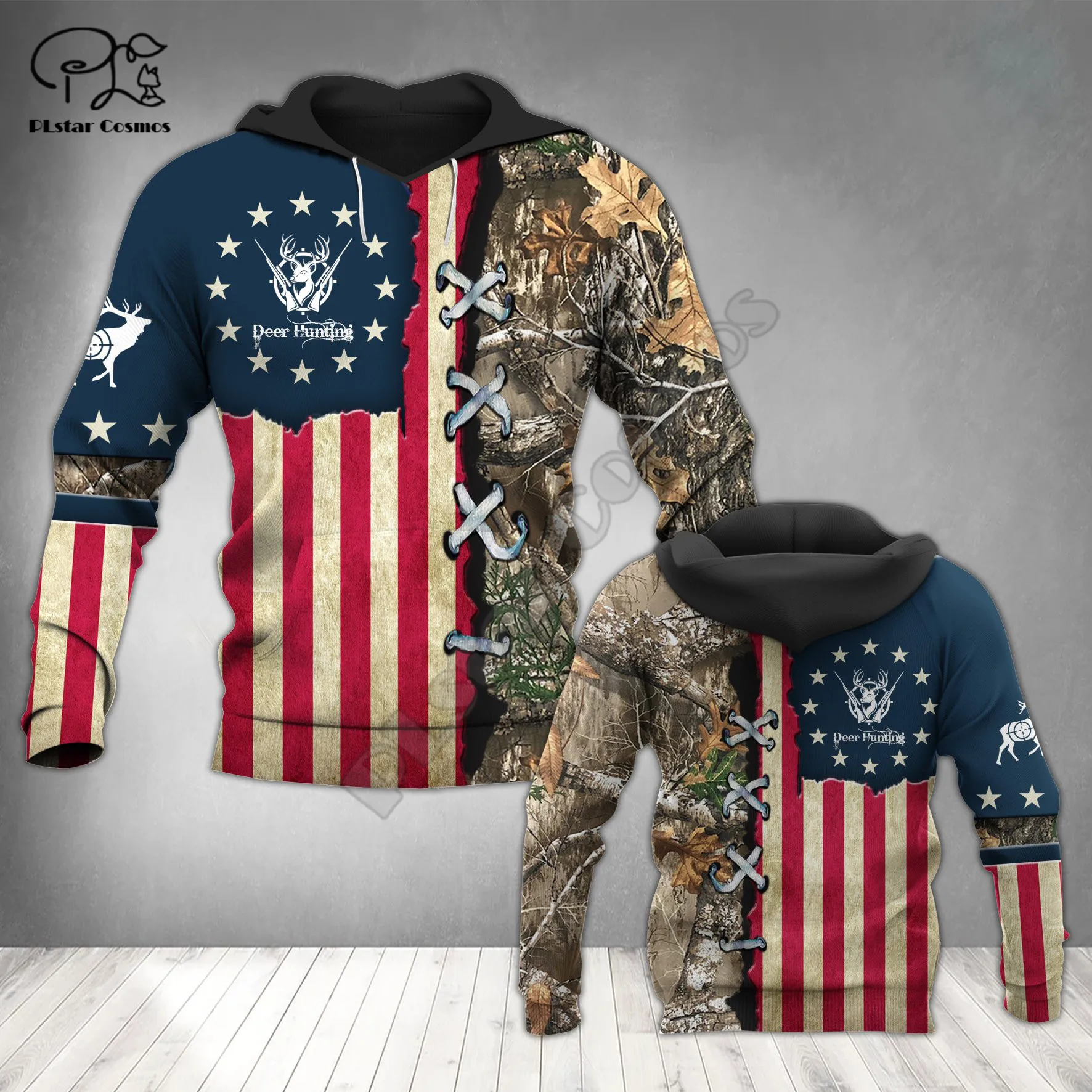 

PLstar Cosmos HUNTING FLAG FLEECE 3d hoodies/Sweatshirt Winter autumn Harajuku streetwear women men
