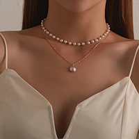 yourmistery 2021 new fashion kpop pearl choker necklace cute double layer chain pendant for women jewelry girl gift