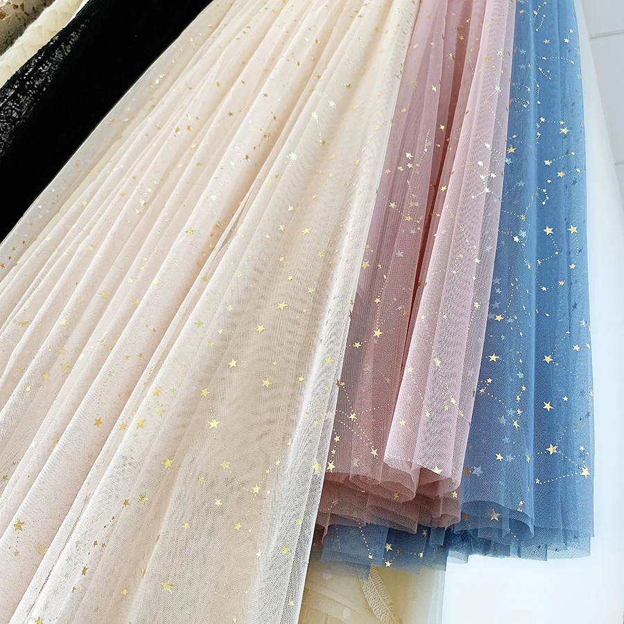 

Sherhure 2020 High Waist Summer Three Layer Mesh Long Skirts Saia Stars Sequins Beading Women Skirt Pink Faldas Jupe Femme