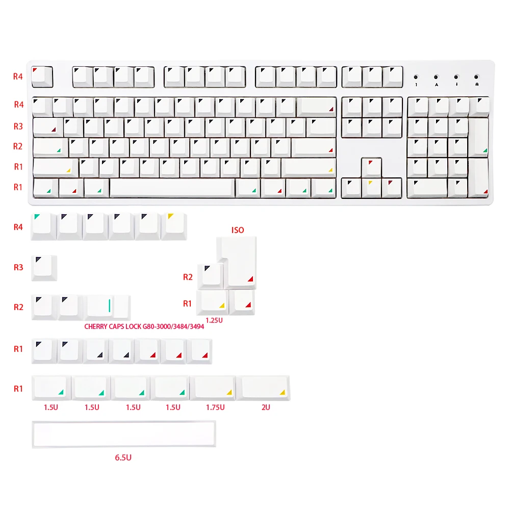 

128 Keys Key Caps Set PBT Cherry Profile KeyCaps 6.5U ISO Personality White KeyCap For Cherry MX Switch Mechanical Keyboards