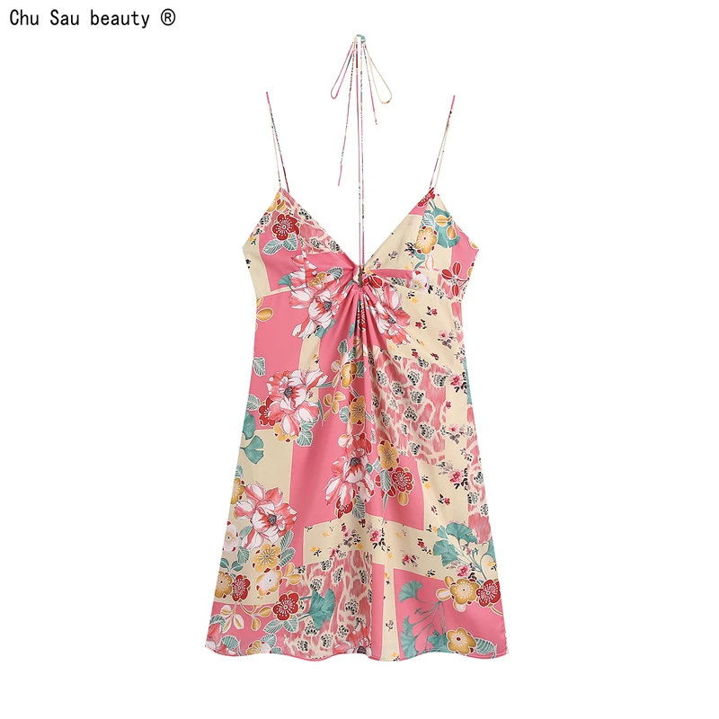 

Женское кружевное атласное платье на бретелях, привлекательное ТРАПЕЦИЕВИДНОЕ ПЛАТЬЕ С V-образным вырезом, открытой спиной и цветочным при...