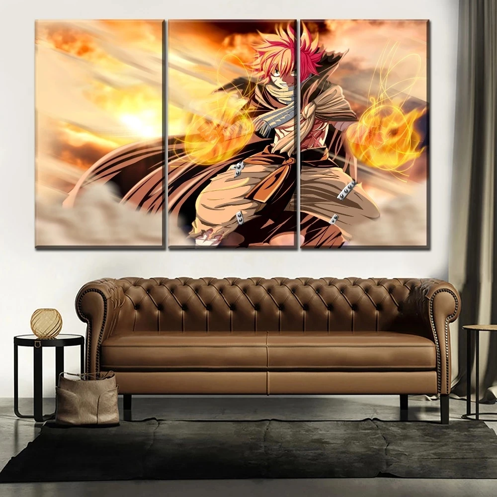 

Home Decor Canvas Schilderij 3 Stuks Anime Fairy Tail Fire Natsu Dragneel Foto Wall Art Print Modulaire Poster Living Room Frame
