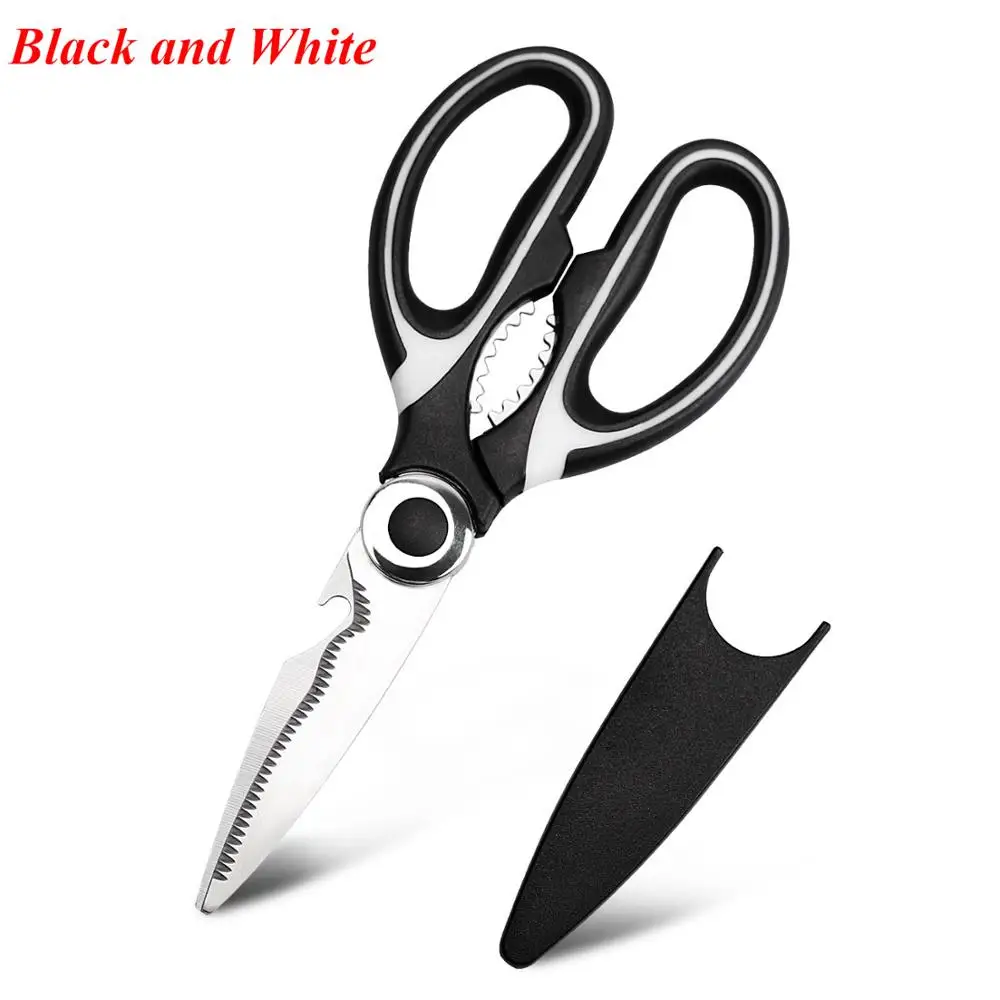 Black and White Кухонные ножницы из нержавеющей стали многофункциональные ножницы инструмент куриные ножницы кости птицы пакеты для хранения рыбы и овощей Ножницы открывалка для бутылок - Цвет: Black and White