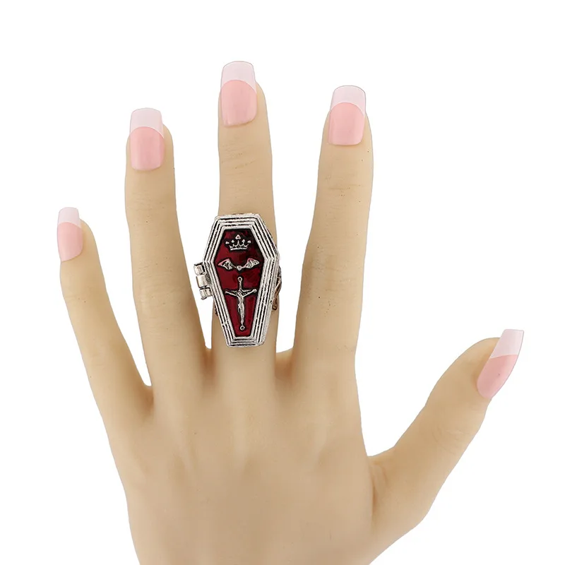 

Vintage Women Rings Alloy Cross Jesus Coffin Box Finger Rings Retro Finger Decoration Fashion Women Jewelry