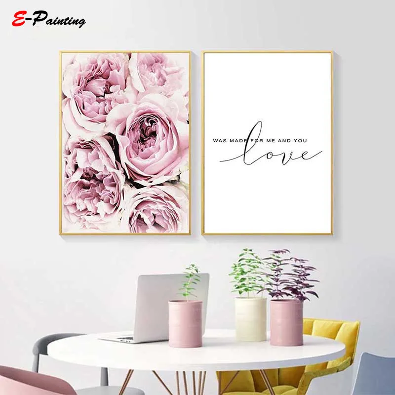 Modern Wall Art Scandinavian Style Pink Flower Painting Canvas Posters Nordic Prints Decorative Picture Home Decor | Дом и сад