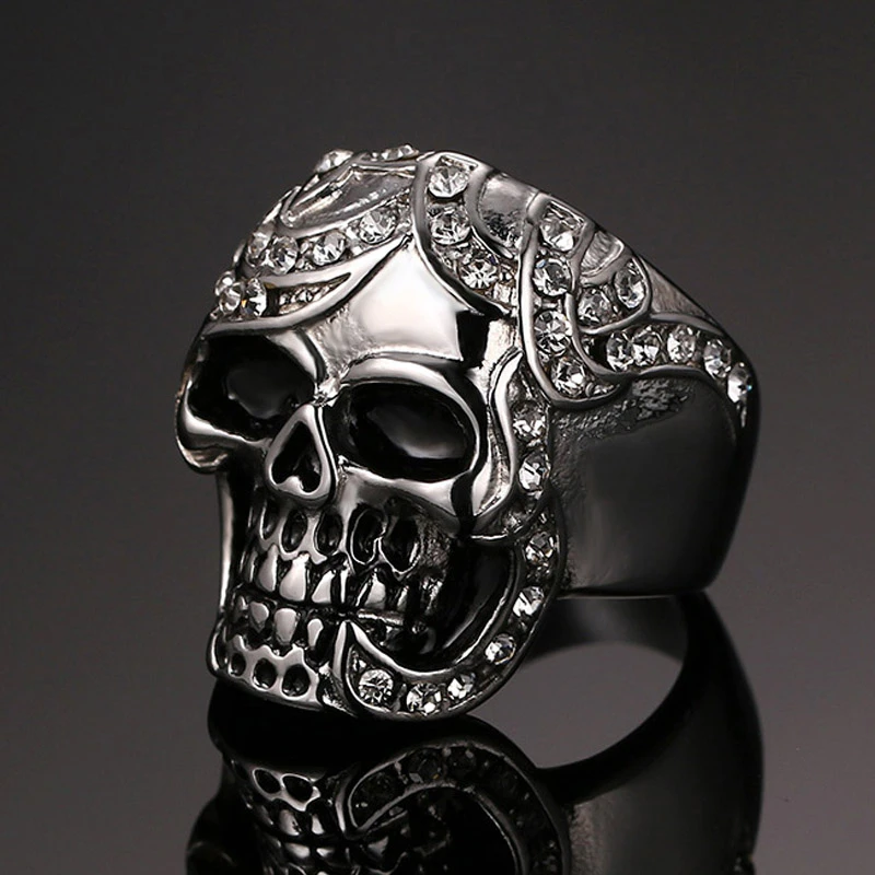 Серебряный кубический цирконий мужской череп, кольцо для панков Rock Jewerly