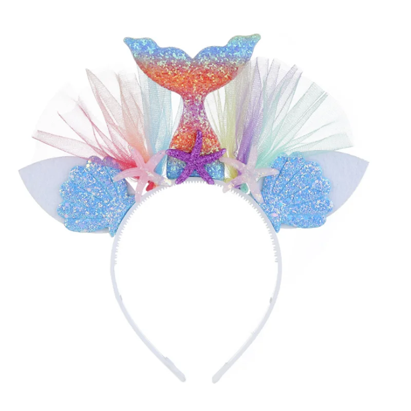 

Многоцветный повязка на голову для Русалочки для детей, вечерние аксессуары для волос в стиле Русалочки, чистая пряжа цветы животных аксесс...